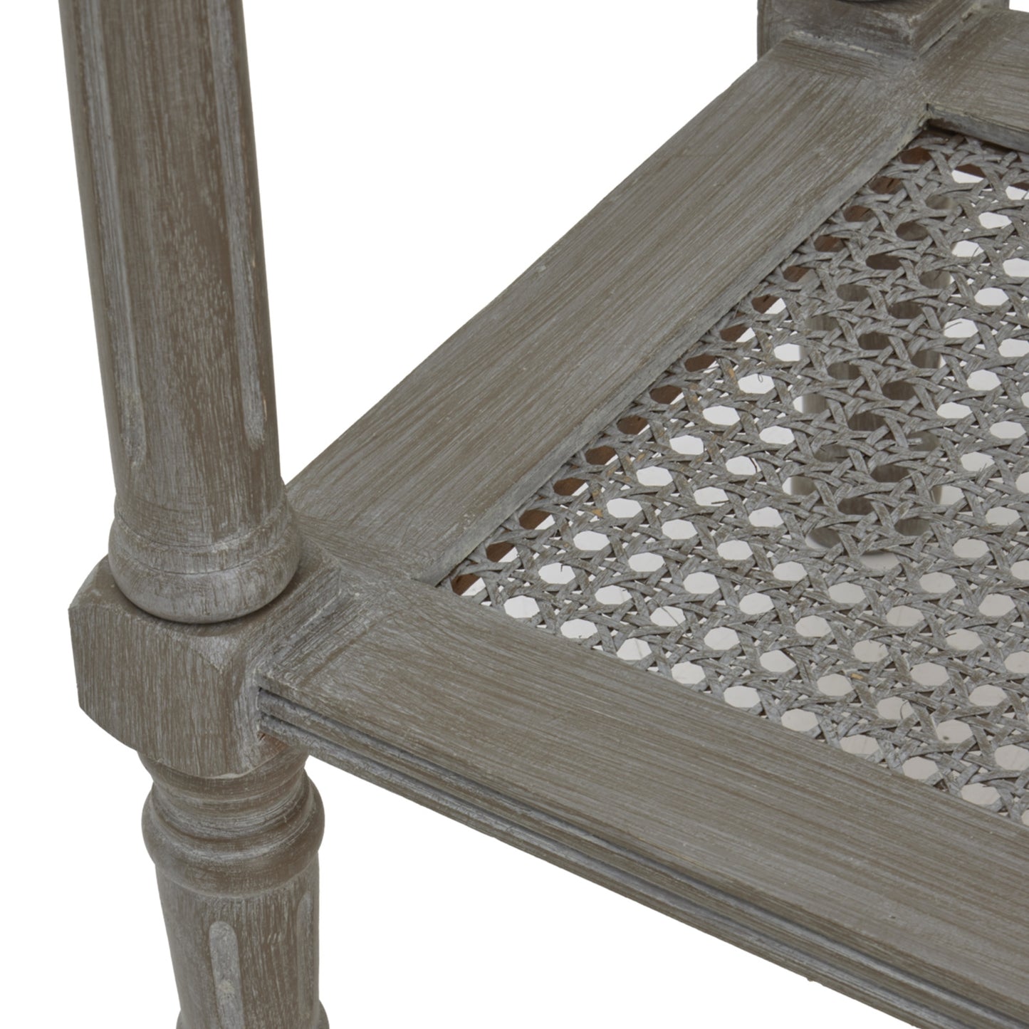 Dine and Dwell Ledbury rattan console table with grey washed wood finish, serving as a stylish sideboard or accent piece.