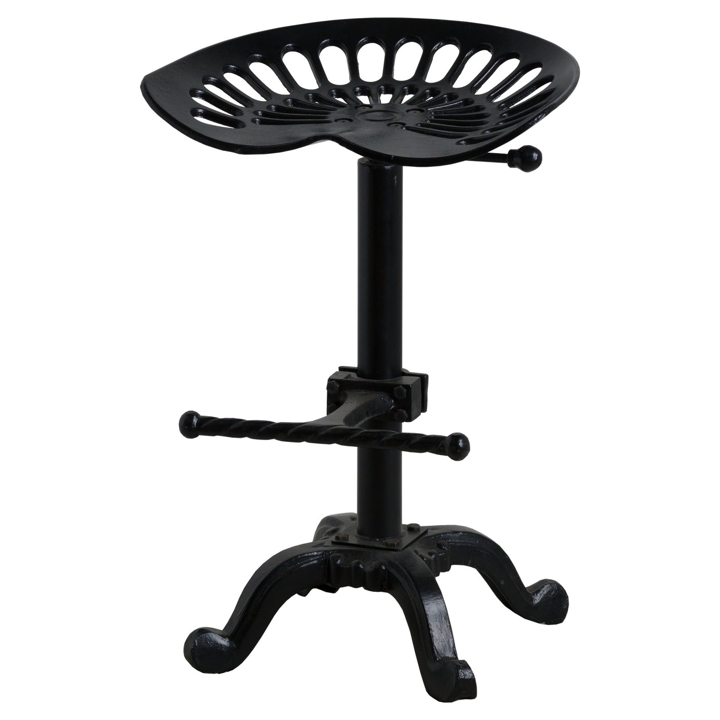 Black metal Dine and Dwell Norwich adjustable tractor bar stool with a sturdy design and modern style.