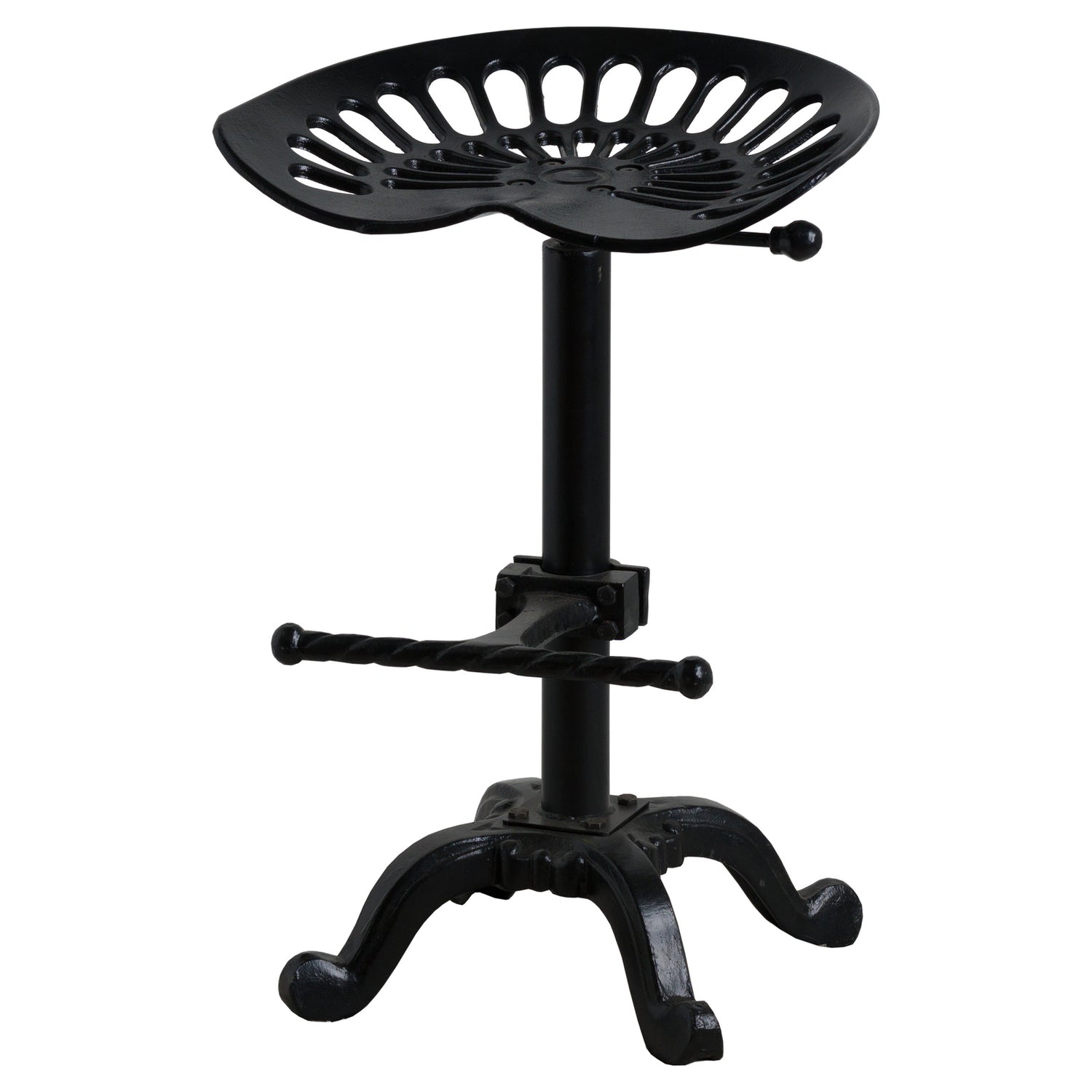 Black metal Dine and Dwell Norwich adjustable tractor bar stool with a sturdy design and modern style.