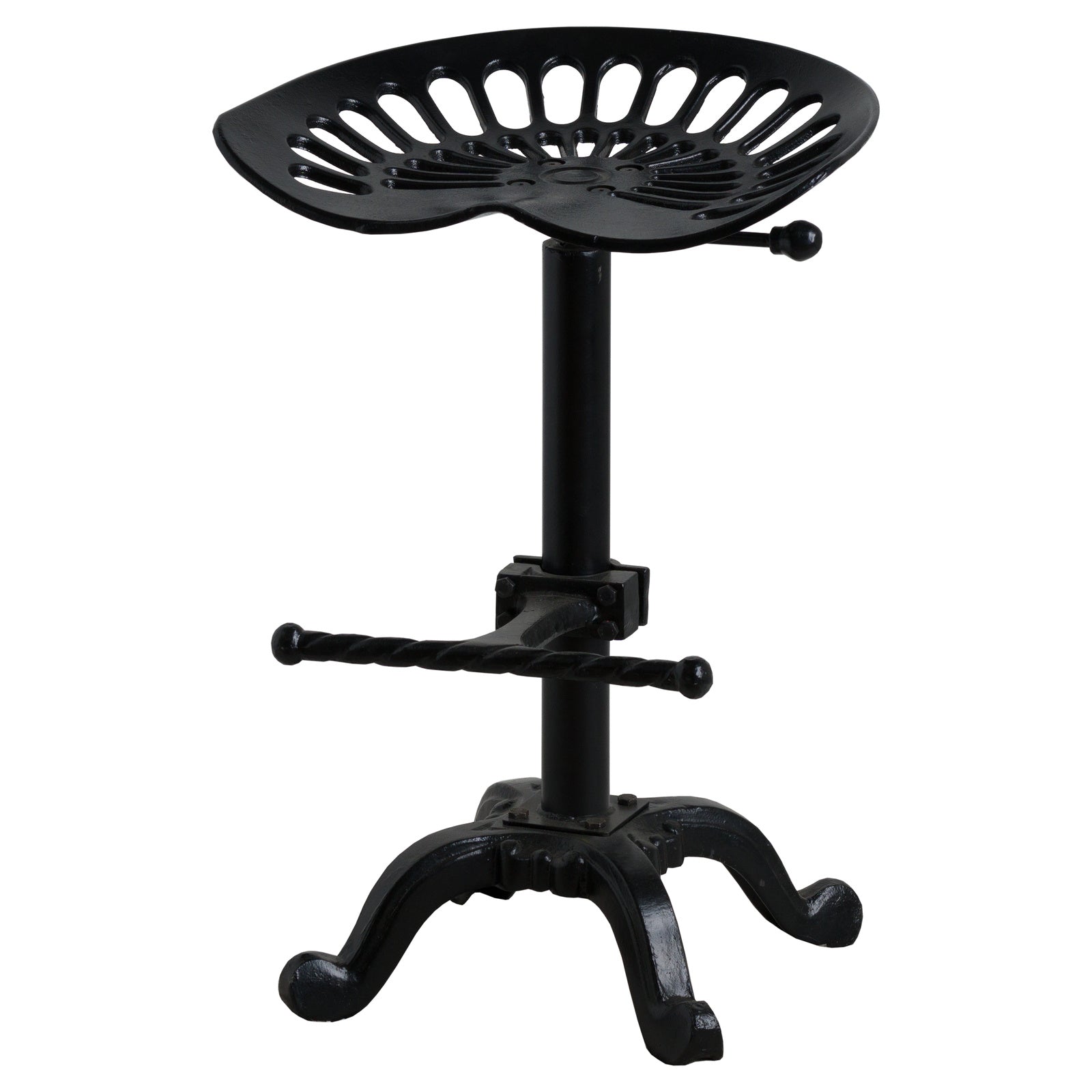 Black metal Dine and Dwell Norwich adjustable tractor bar stool with a sturdy design and modern style.