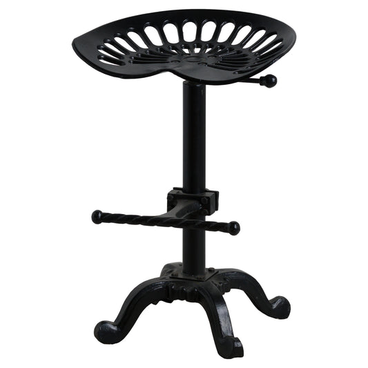 Black metal Dine and Dwell Norwich adjustable tractor bar stool with a sturdy design and modern style.