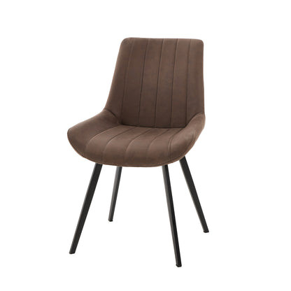 Wareham leather-effect fabric dining chair with channel stitching and black metal legs, modern Dine and Dwell kitchen seating.