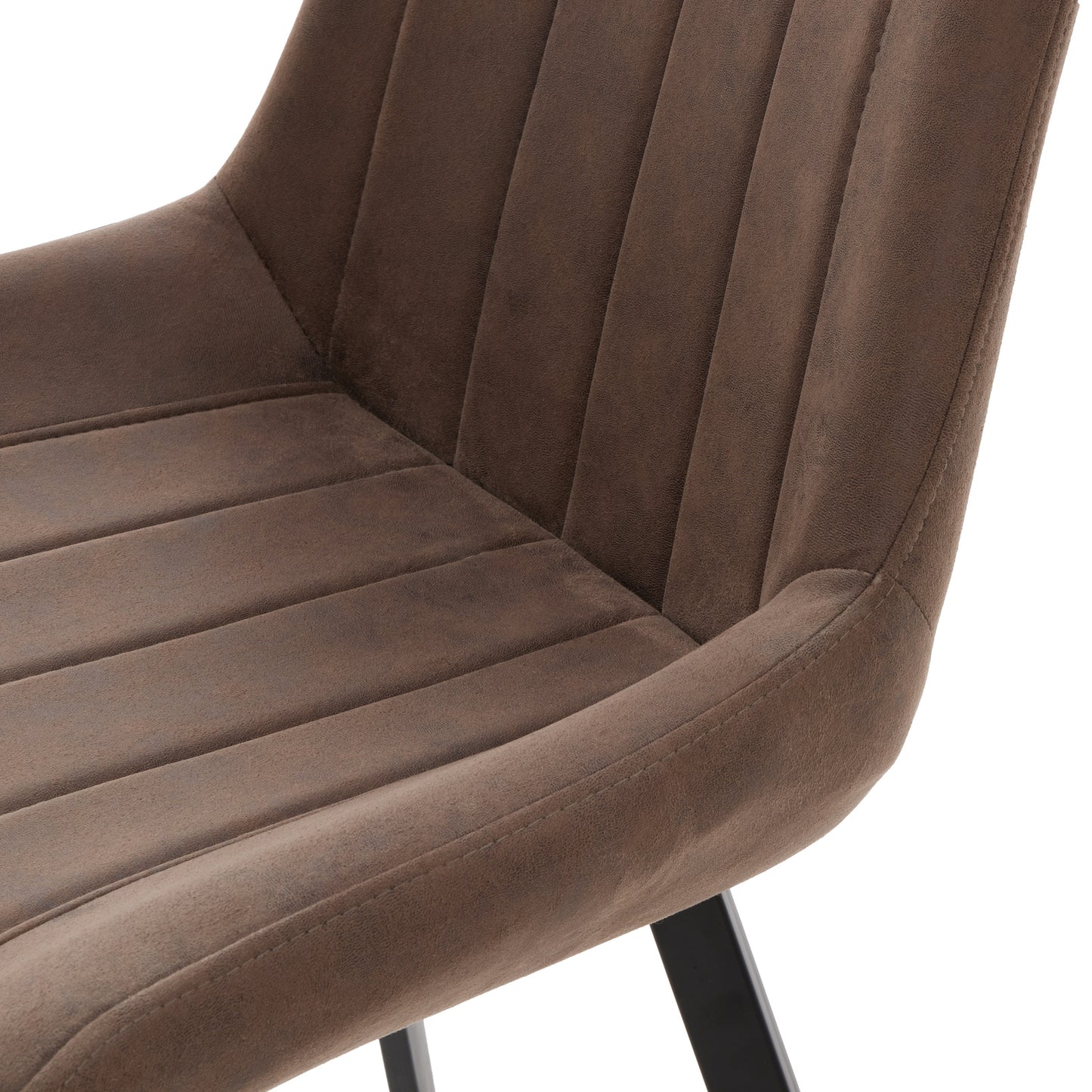 Dine and Dwell Wareham Coffee Dining Chair with leather-effect fabric, channel stitching, and black metal legs.