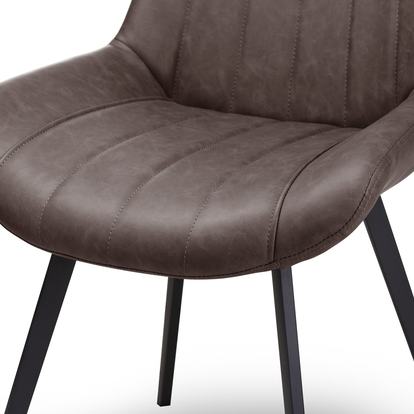 Dine and Dwell Wareham leather-effect fabric dining chair with channel stitching and black metal legs, perfect for modern dining rooms.