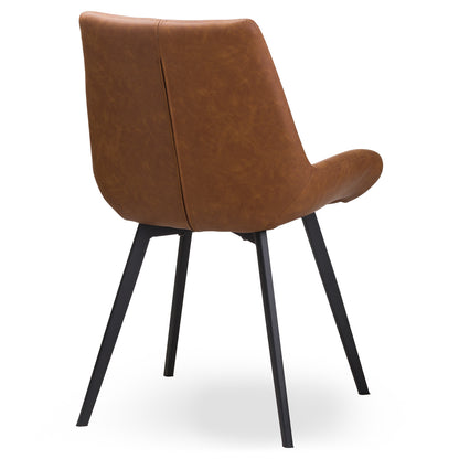 Wareham Tan Faux Leather Dining Chair with channel stitching and black metal legs by Dine and Dwell
