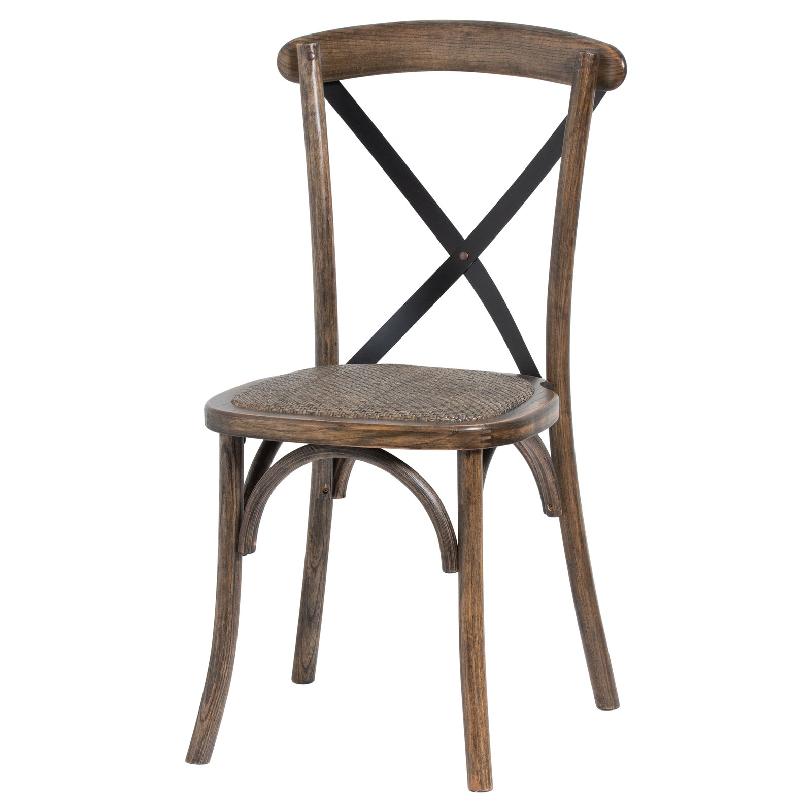Dine and Dwell York cross back dining chair with elm wood frame and rush seat, ideal for kitchen or dining room decor.