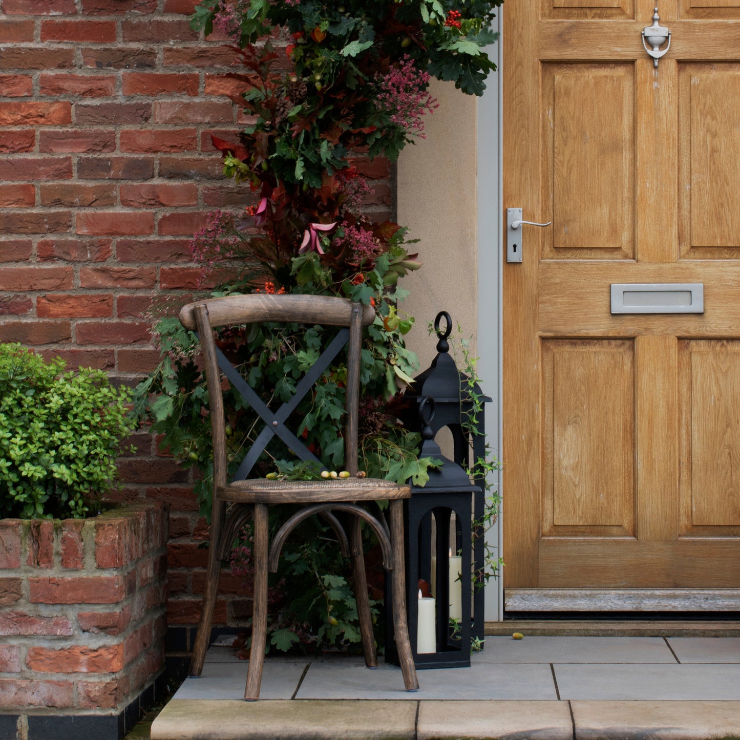Elm wood York cross back dining chair with rush seat by Dine and Dwell, ideal for kitchen or dining room seating.