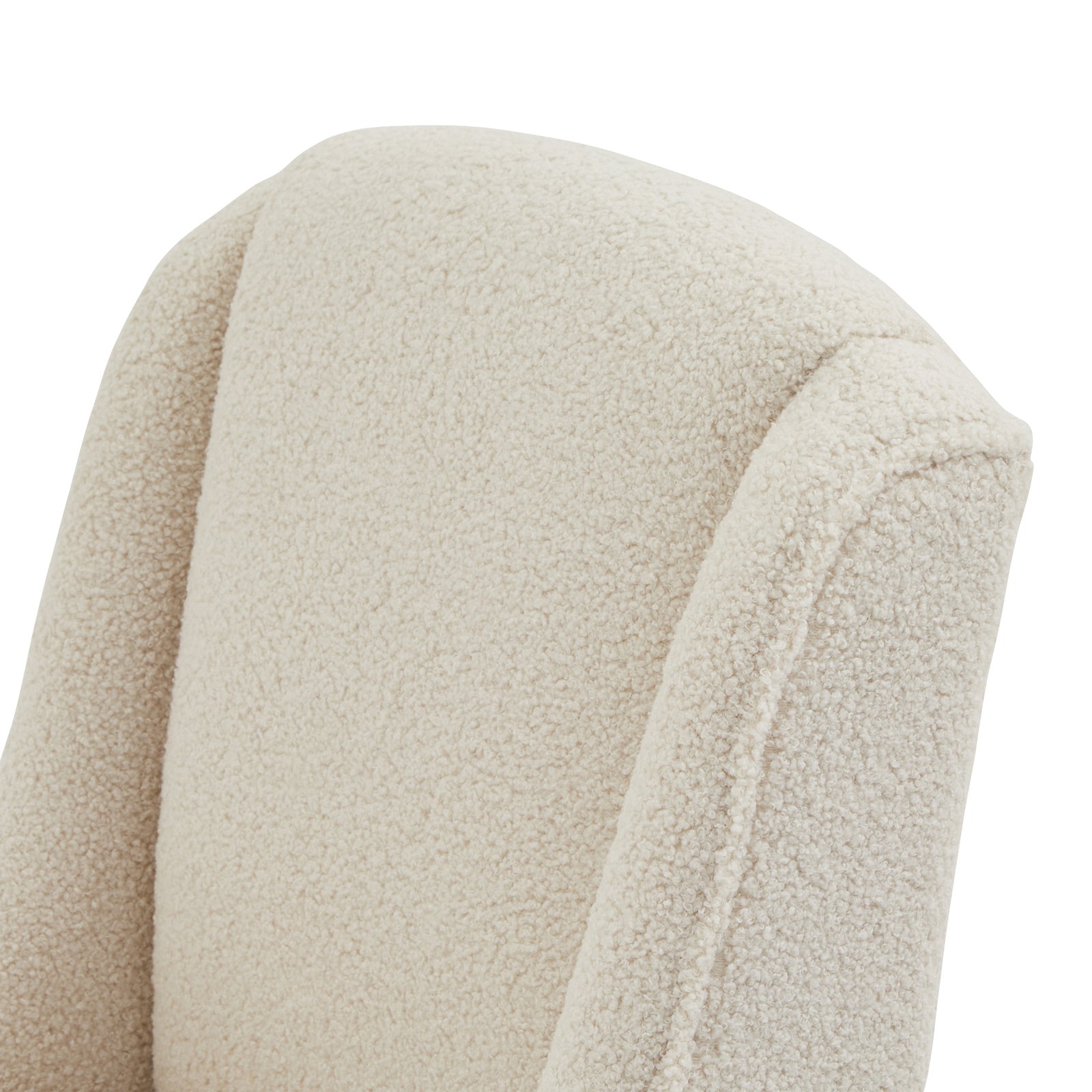 Cream upholstered Dine and Dwell Bristol Boucle dining chair with wooden legs, showcasing its plush fabric and modern design.