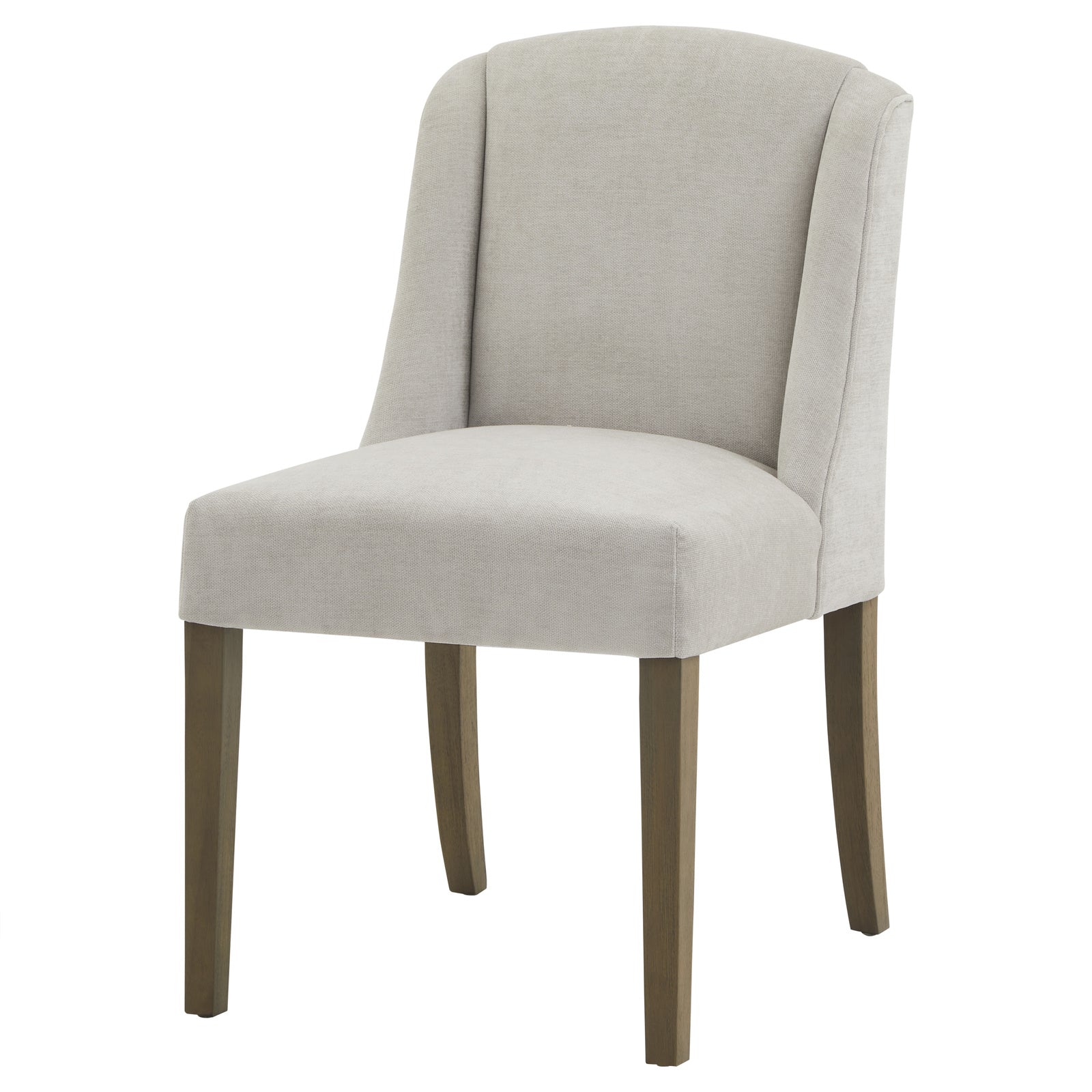 Grey upholstered Dine and Dwell Bristol dining chair with wooden legs, showcasing a comfortable fabric seat and modern design