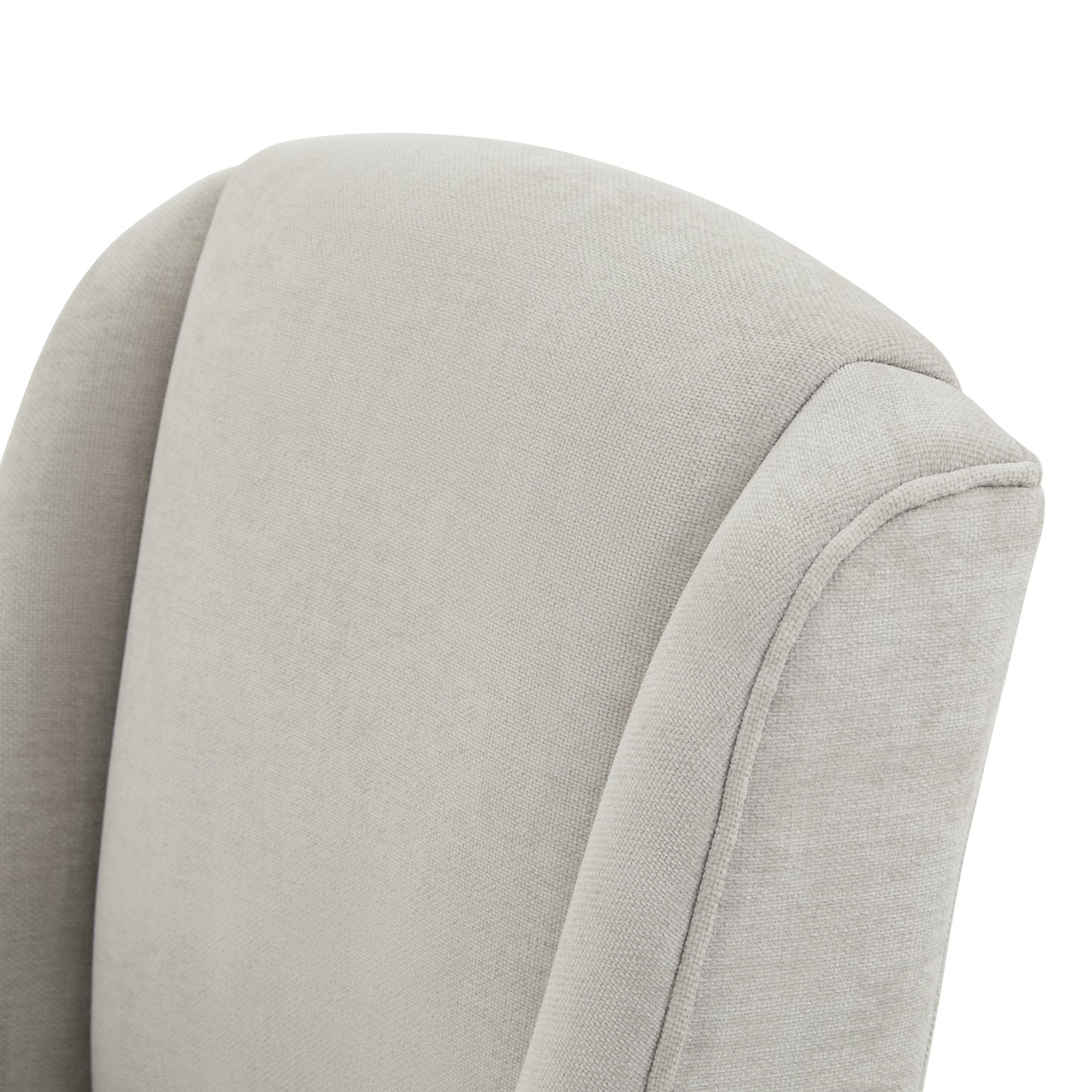 Grey upholstered Dine and Dwell Bristol dining chair with wooden legs, showcasing a modern, comfortable design.