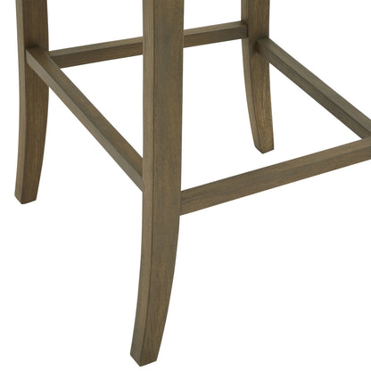 Dine and Dwell Liverpool grey upholstered bar stool with fabric seat and wooden legs, modern kitchen or bar seating.