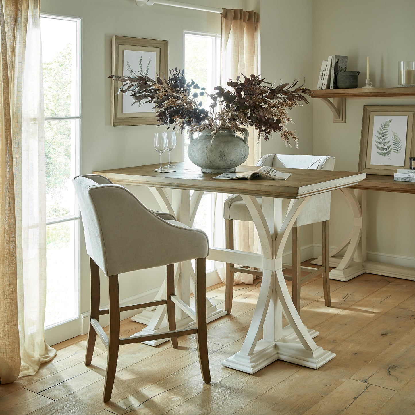 Dine and Dwell Liverpool grey fabric and wood upholstered bar stool with a modern design, ideal for kitchen or bar areas.