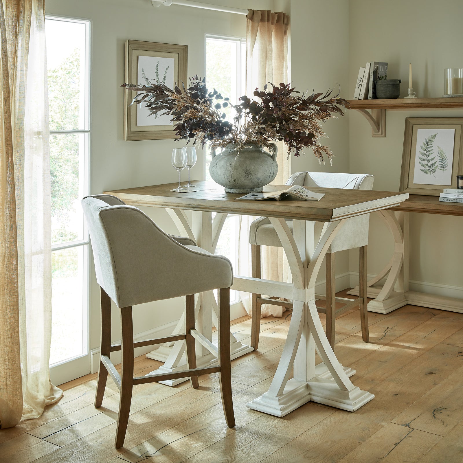 Dine and Dwell Liverpool grey fabric and wood upholstered bar stool with a modern design, ideal for kitchen or bar areas.