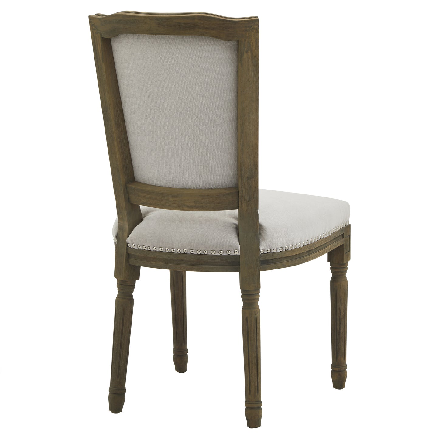 Grey upholstered Dine and Dwell Cambridge dining chair with wooden legs, showcasing a modern, comfortable design.