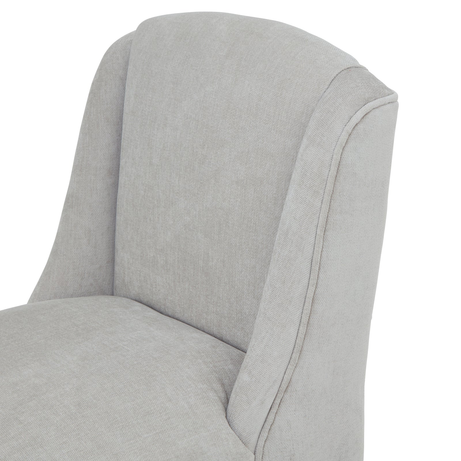 Dine and Dwell Bristol grey upholstered fabric and wood bar stool with a modern design and sturdy wooden legs.