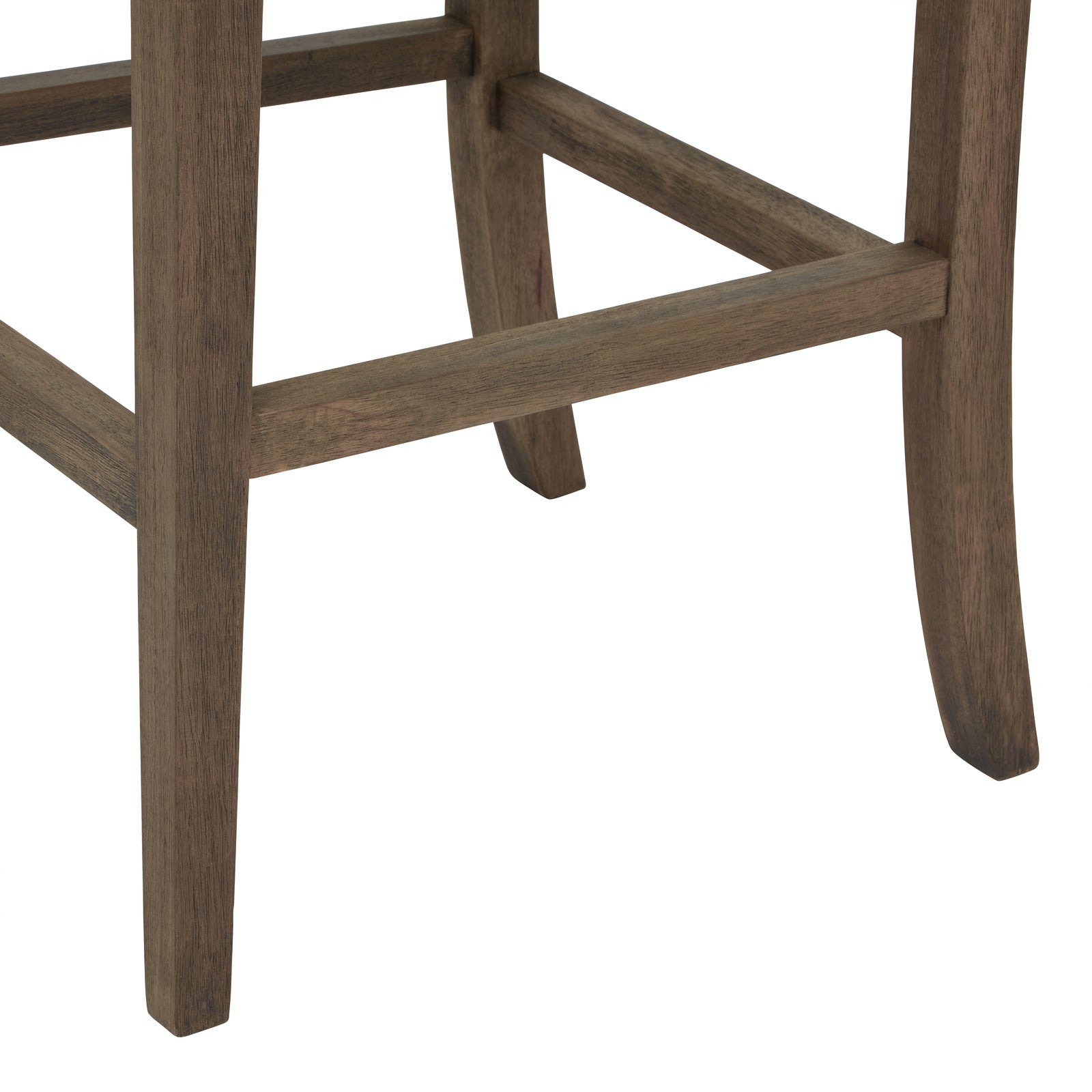 Dine and Dwell Bristol grey upholstered fabric and wood bar stool with a cushioned seat and wooden legs.