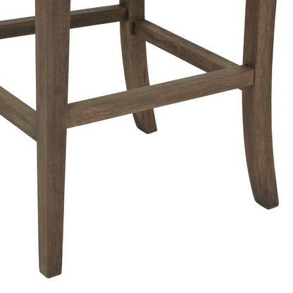 Dine and Dwell Bristol grey upholstered fabric and wood bar stool with a cushioned seat and wooden legs.