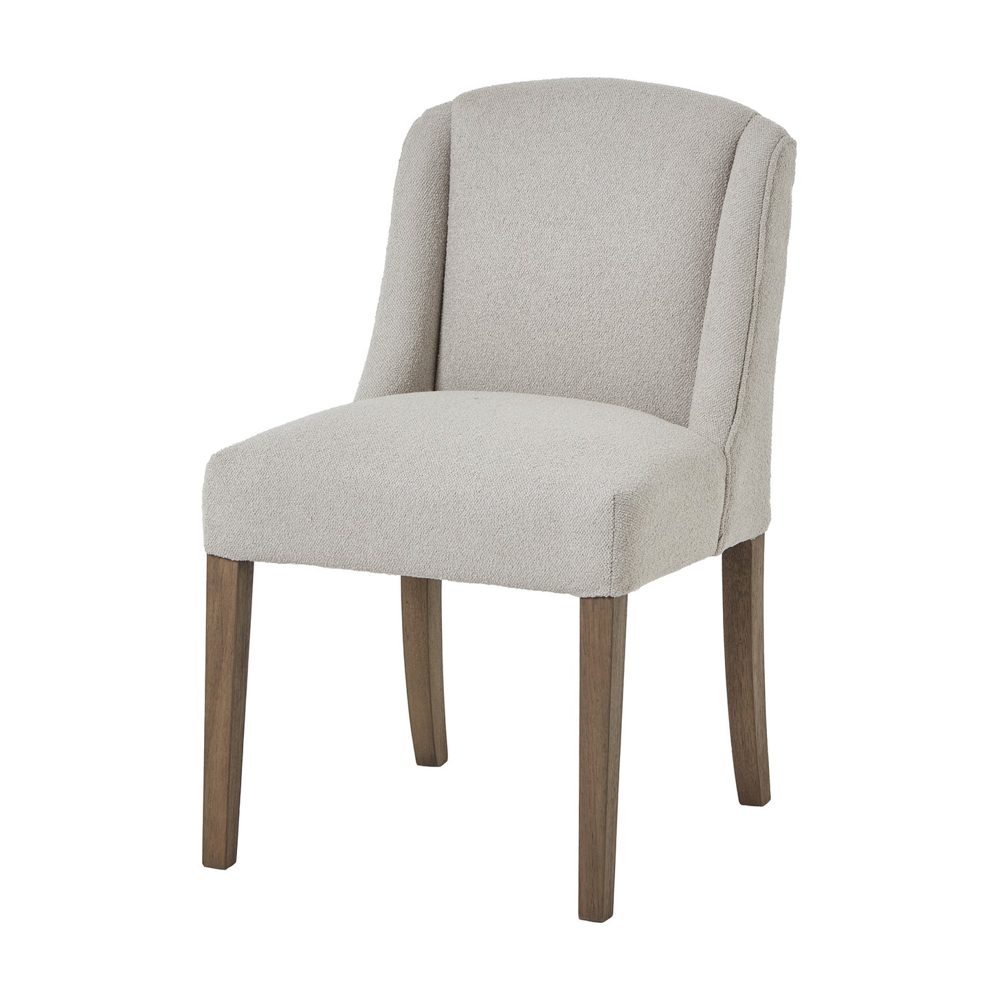 Grey upholstered Dine and Dwell Bristol Aspen dining chair with wooden legs, featuring a modern and comfortable design.