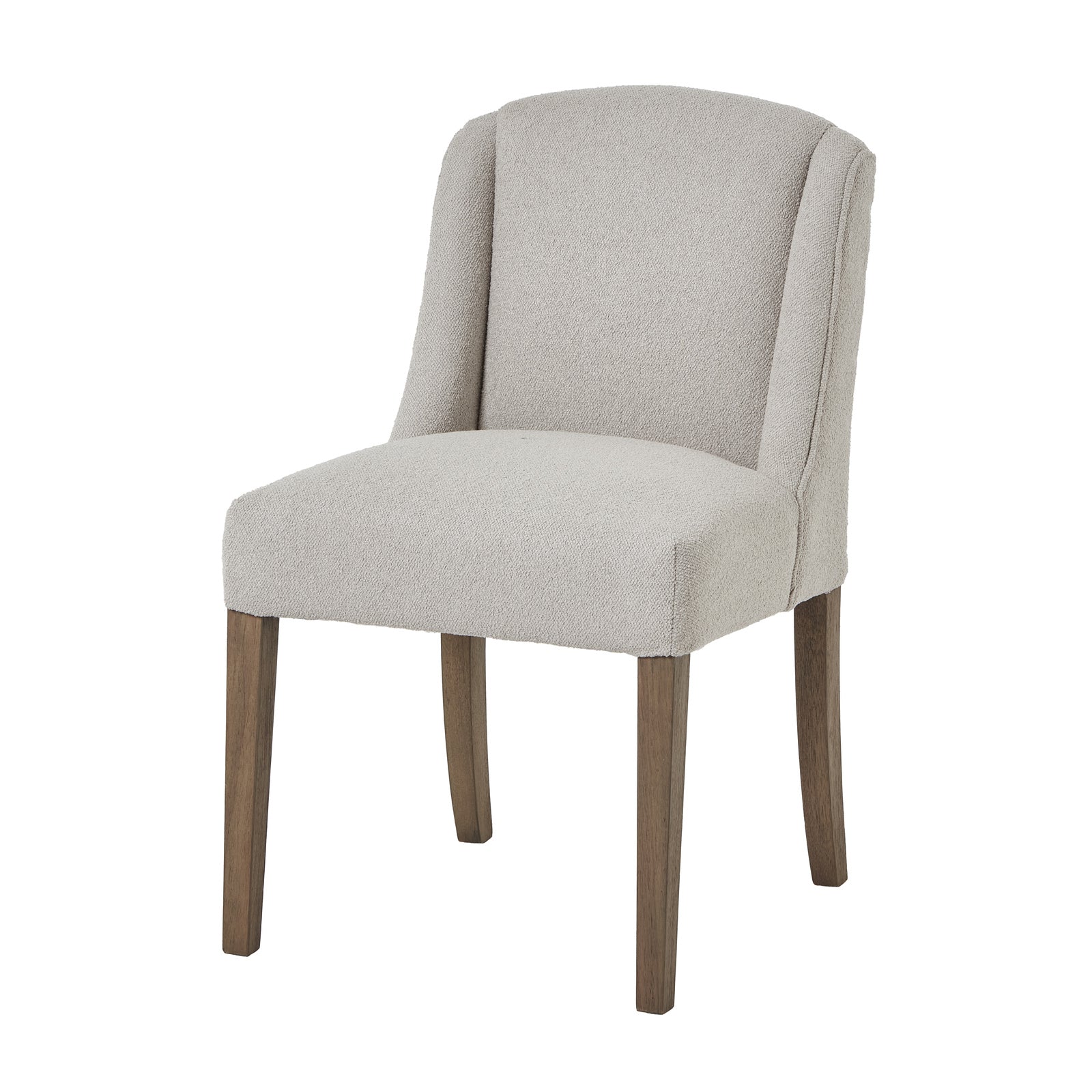 Grey upholstered Dine and Dwell Bristol Aspen dining chair with wooden legs, featuring a modern and comfortable design.