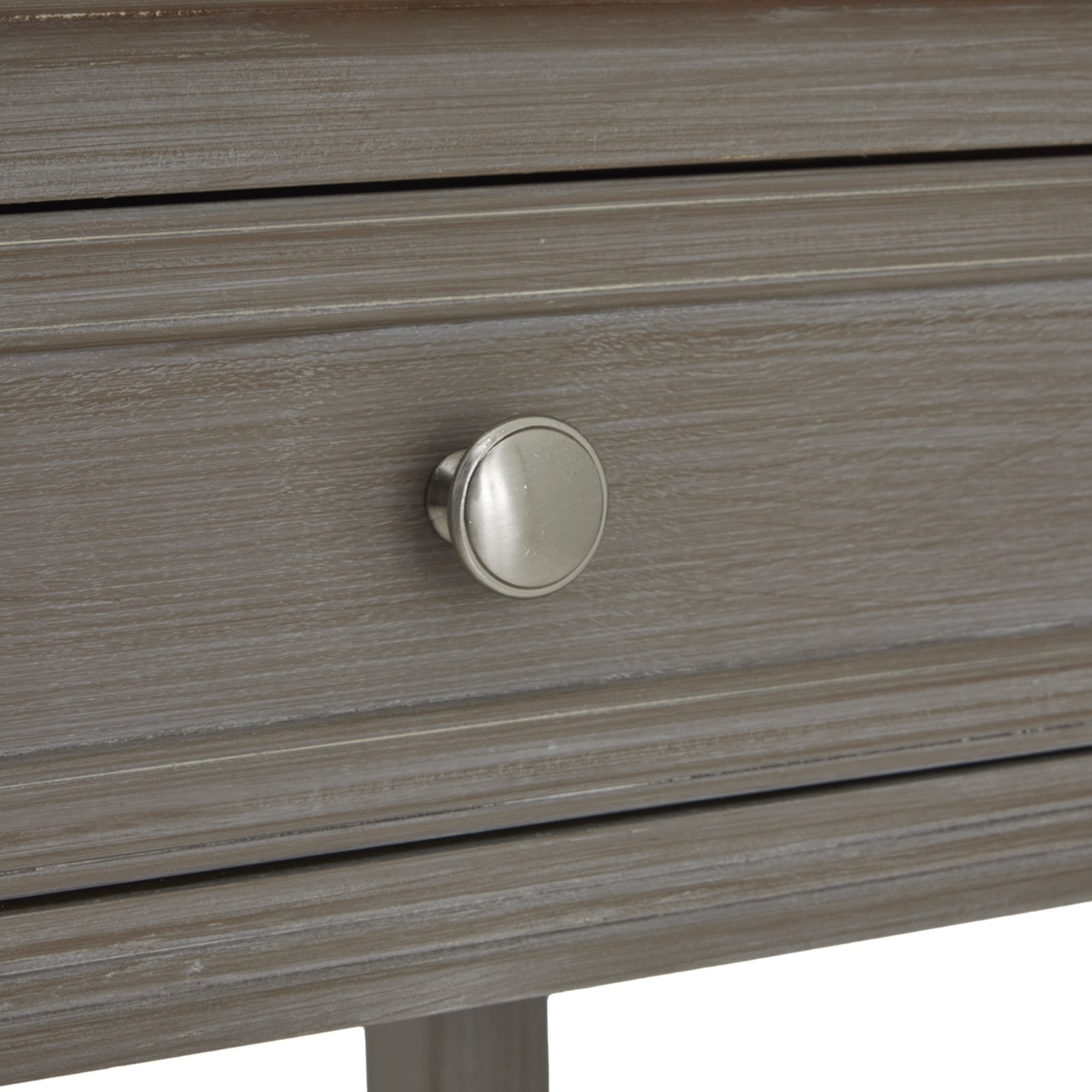 Dine and Dwell Ledbury grey distressed wood sideboard with four drawers and sleek metal handles, ideal for modern living spaces.