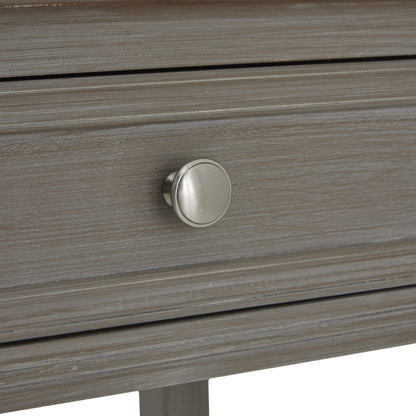 Dine and Dwell Ledbury grey distressed wood sideboard with four drawers and sleek metal handles, ideal for modern living spaces.