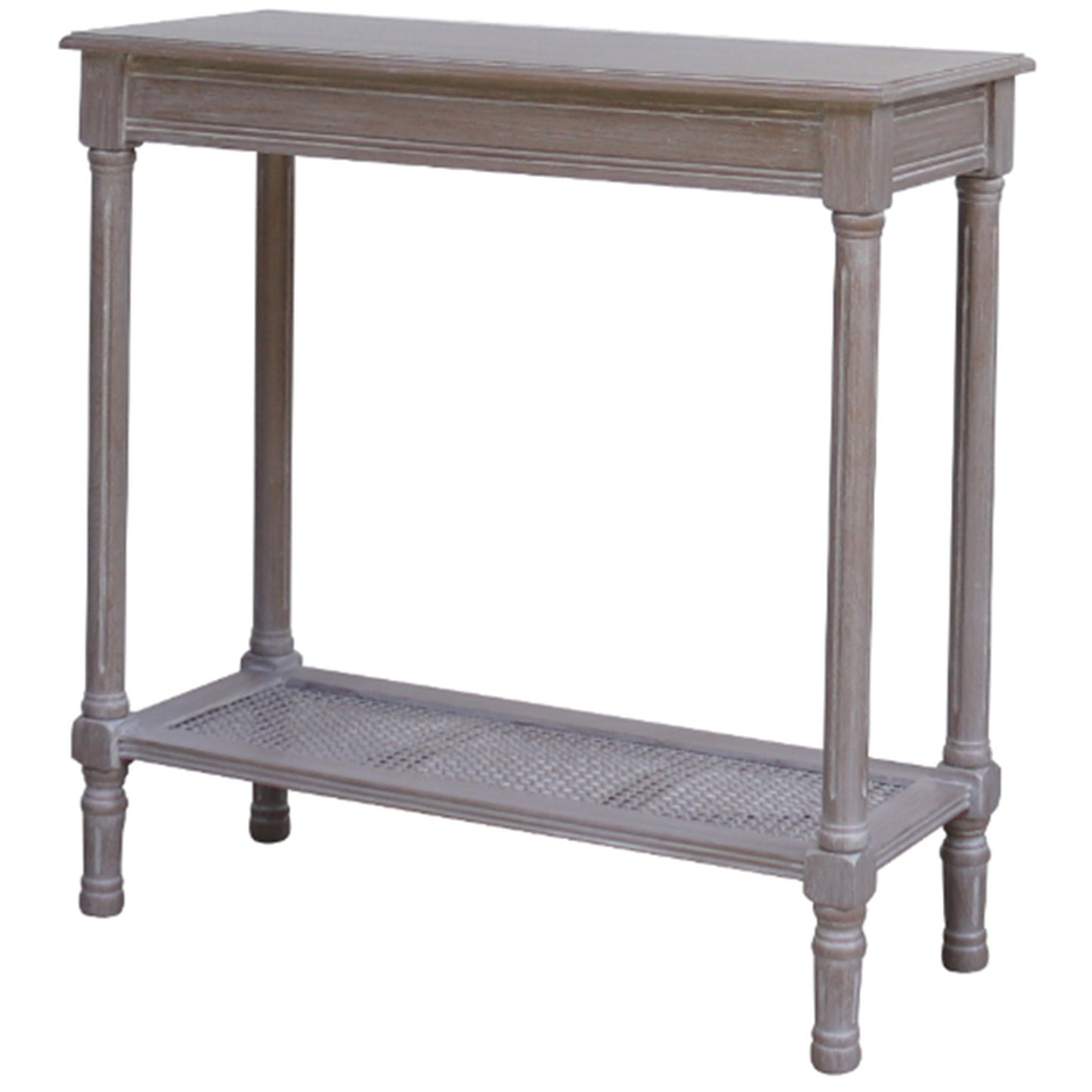 Grey washed wood Dine and Dwell Ledbury rattan console sideboard with storage and natural woven rattan accents.