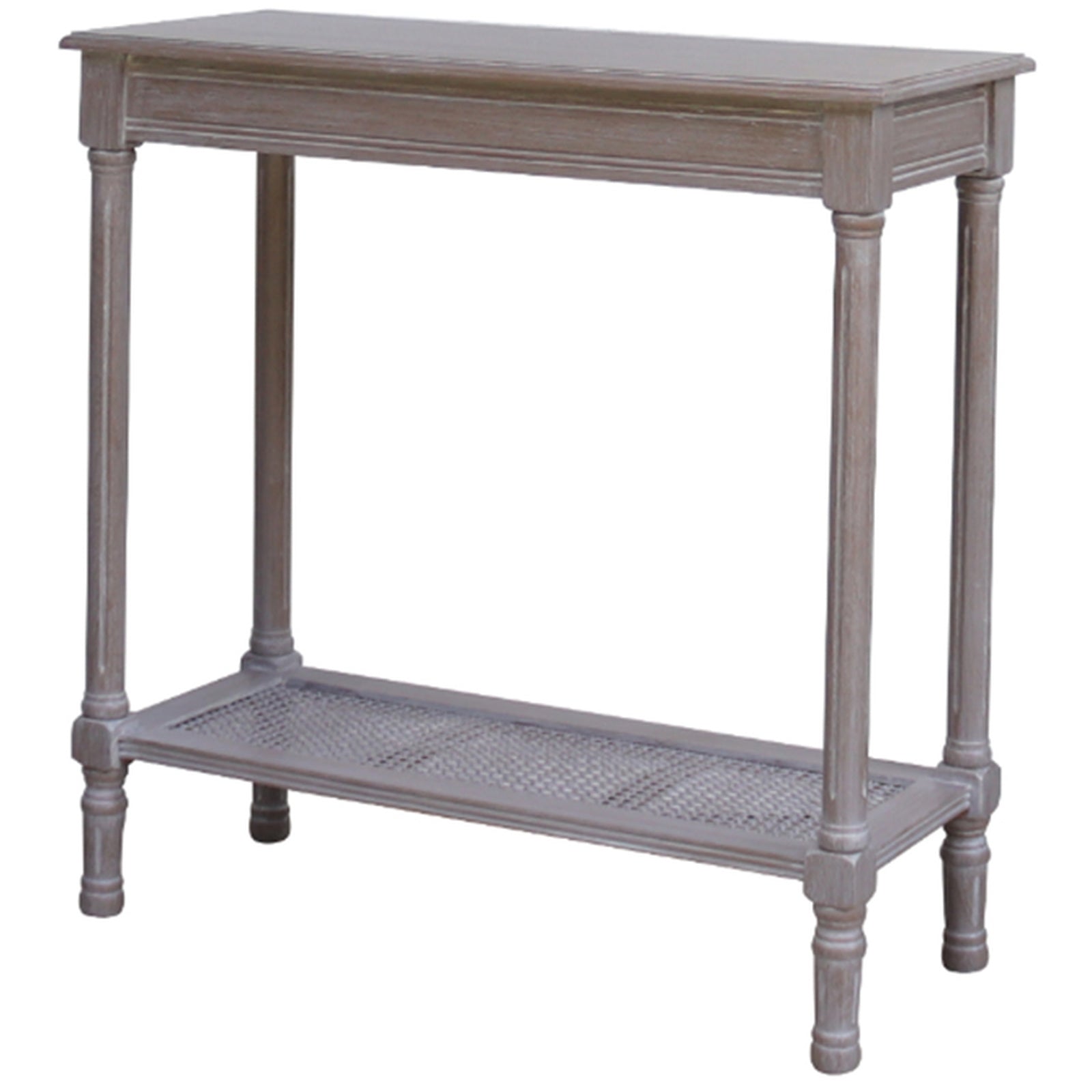Grey washed wood Dine and Dwell Ledbury rattan console sideboard with storage and natural woven rattan accents.