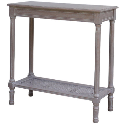 Grey washed wood Dine and Dwell Ledbury rattan console sideboard with storage and natural woven rattan accents.