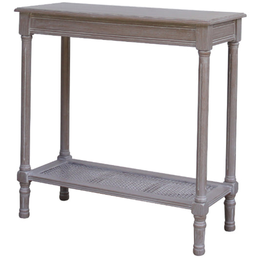 Grey washed wood Dine and Dwell Ledbury rattan console sideboard with storage and natural woven rattan accents.