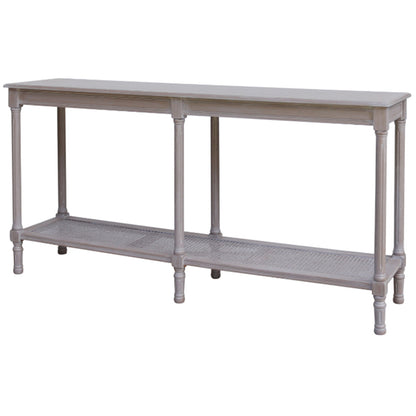 Dine and Dwell Ledbury large rattan sideboard with grey washed wood finish, featuring a stylish console table design.