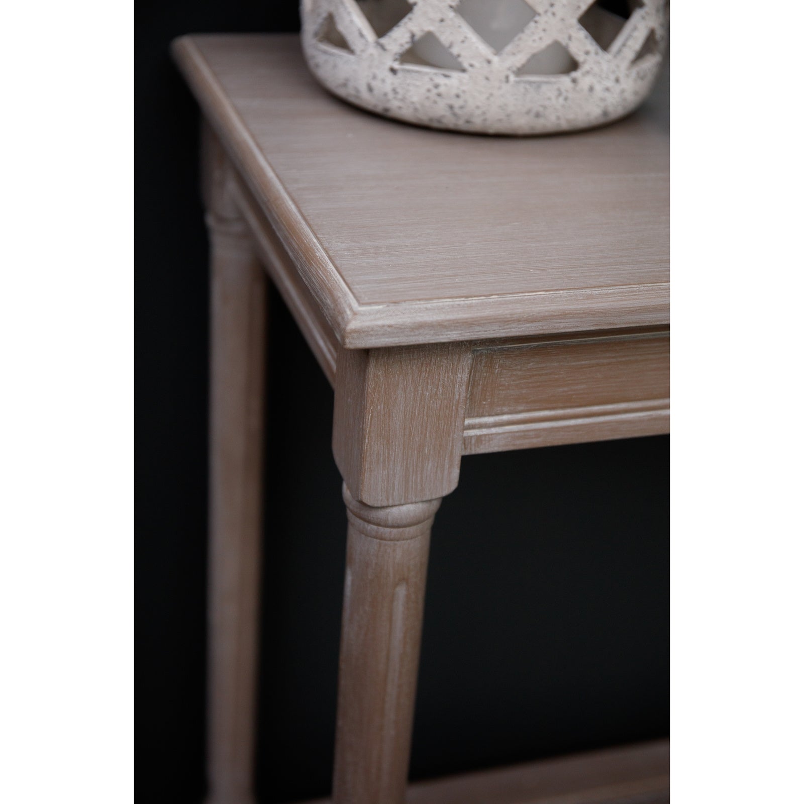 Dine and Dwell Ledbury large rattan console table with grey washed wood finish, ideal as a stylish sideboard or accent piece.