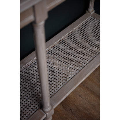 Dine and Dwell Ledbury large rattan sideboard with grey washed wood finish and spacious top surface.