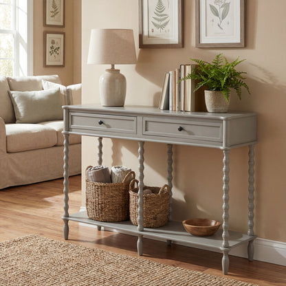 Dine and Dwell Lavenham large brown solid wood sideboard with two drawers, showcasing a stylish console table design.