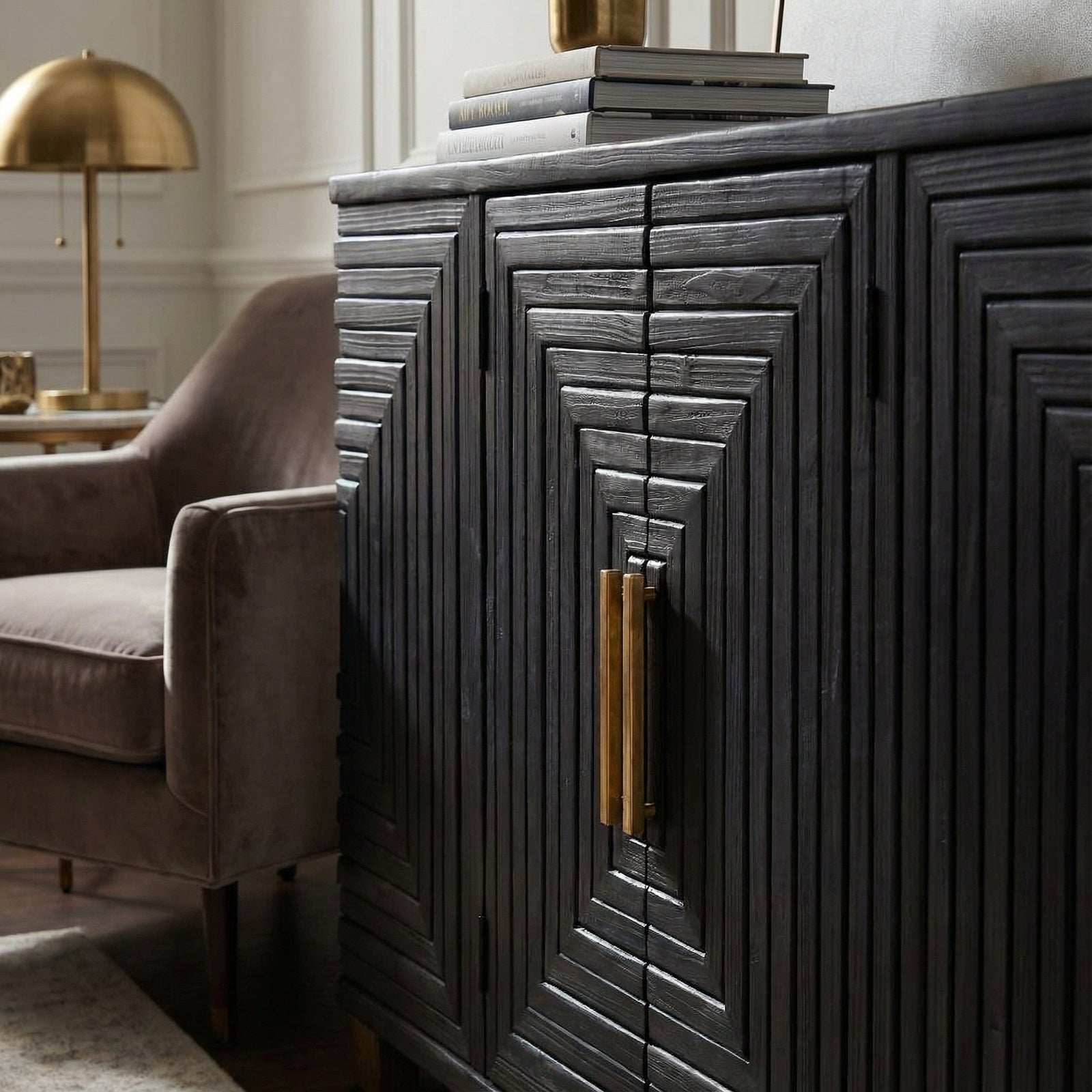 Dine and Dwell Lincoln black wood sideboard with two doors, modern storage cabinet for dining or living room use
