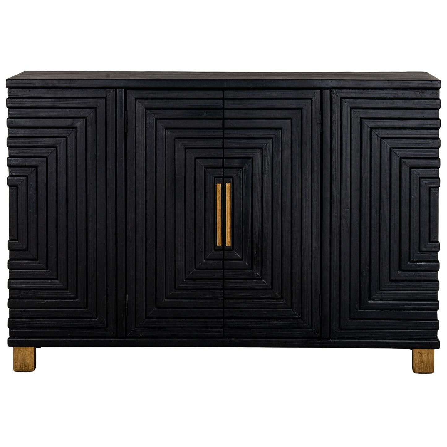Dine and Dwell Lincoln black wood 2-door sideboard with sleek modern design and metal handles on a plain background.