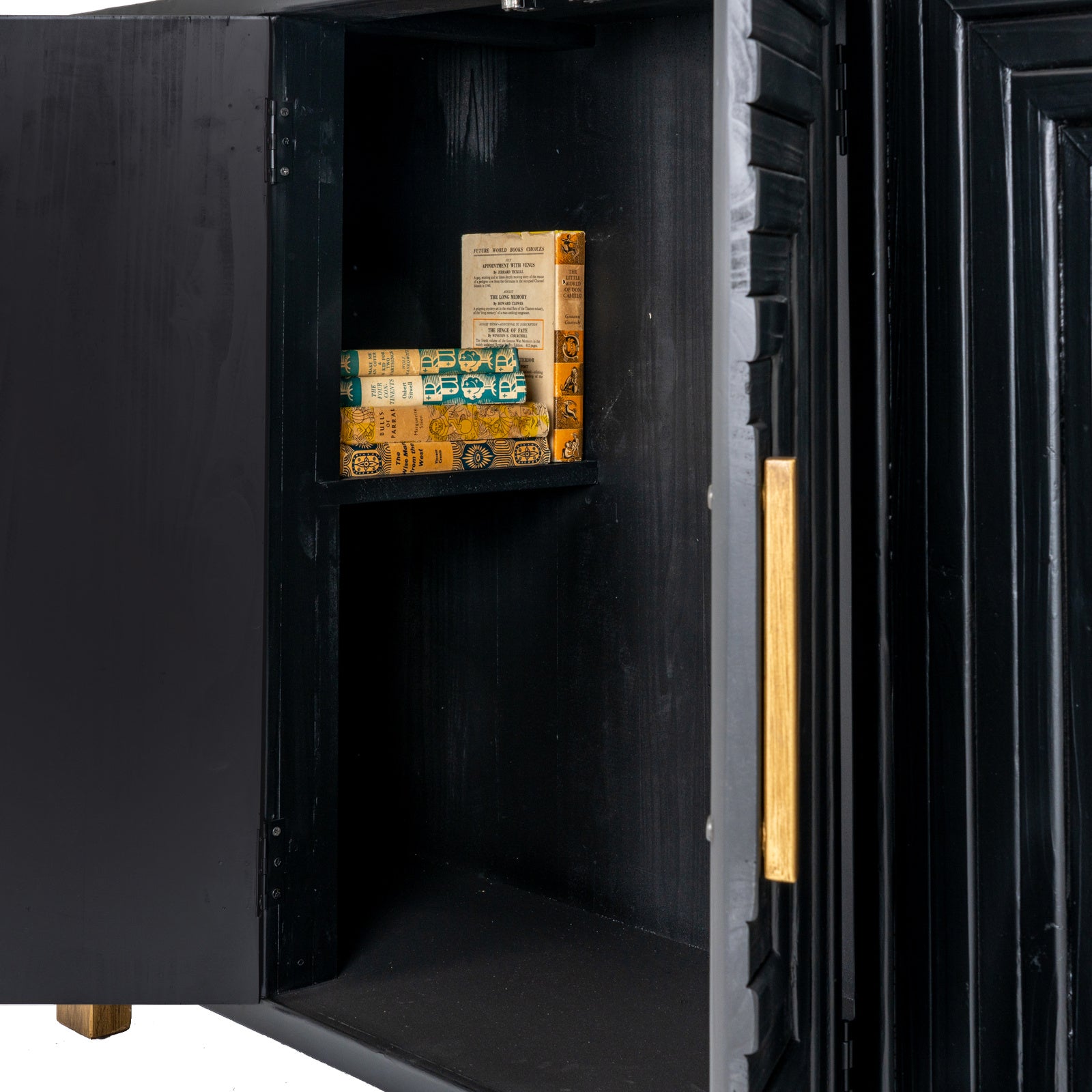 Black Dine and Dwell Lincoln 2-door sideboard with wooden finish, featuring sleek design and storage compartments.