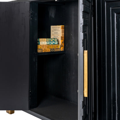 Black Dine and Dwell Lincoln 2-door sideboard with wooden finish, featuring sleek design and storage compartments.