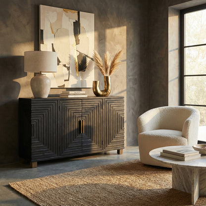 Black wood Dine and Dwell Lincoln 2-door sideboard with sleek modern design and ample storage space.