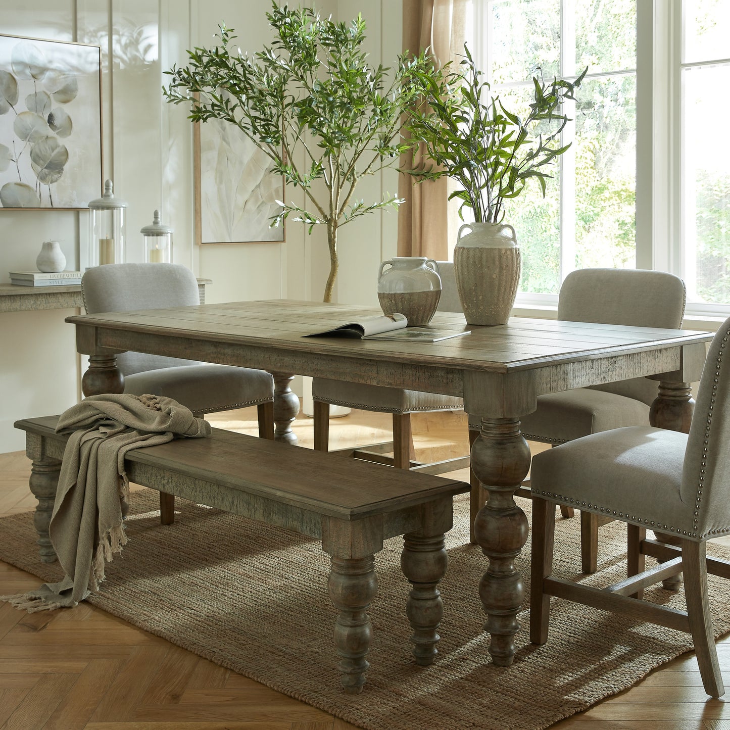 Brown wood Dine and Dwell St Ives rectangular dining bench with sturdy design and sleek finish, suitable for modern dining rooms.