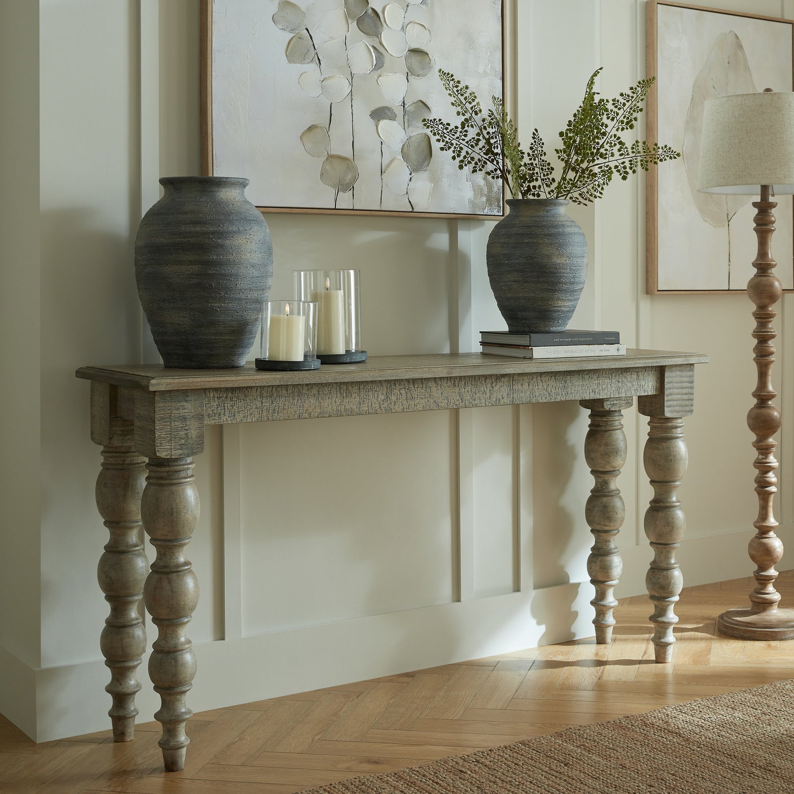 Dine and Dwell St Ives console table in brown wood, showcasing a stylish sideboard with a smooth tabletop and storage drawers.