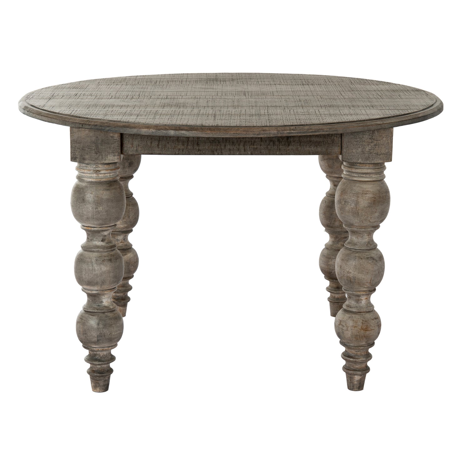 Dine and Dwell St Ives round dining table in brown wood with smooth surface and sturdy legs for modern dining rooms.