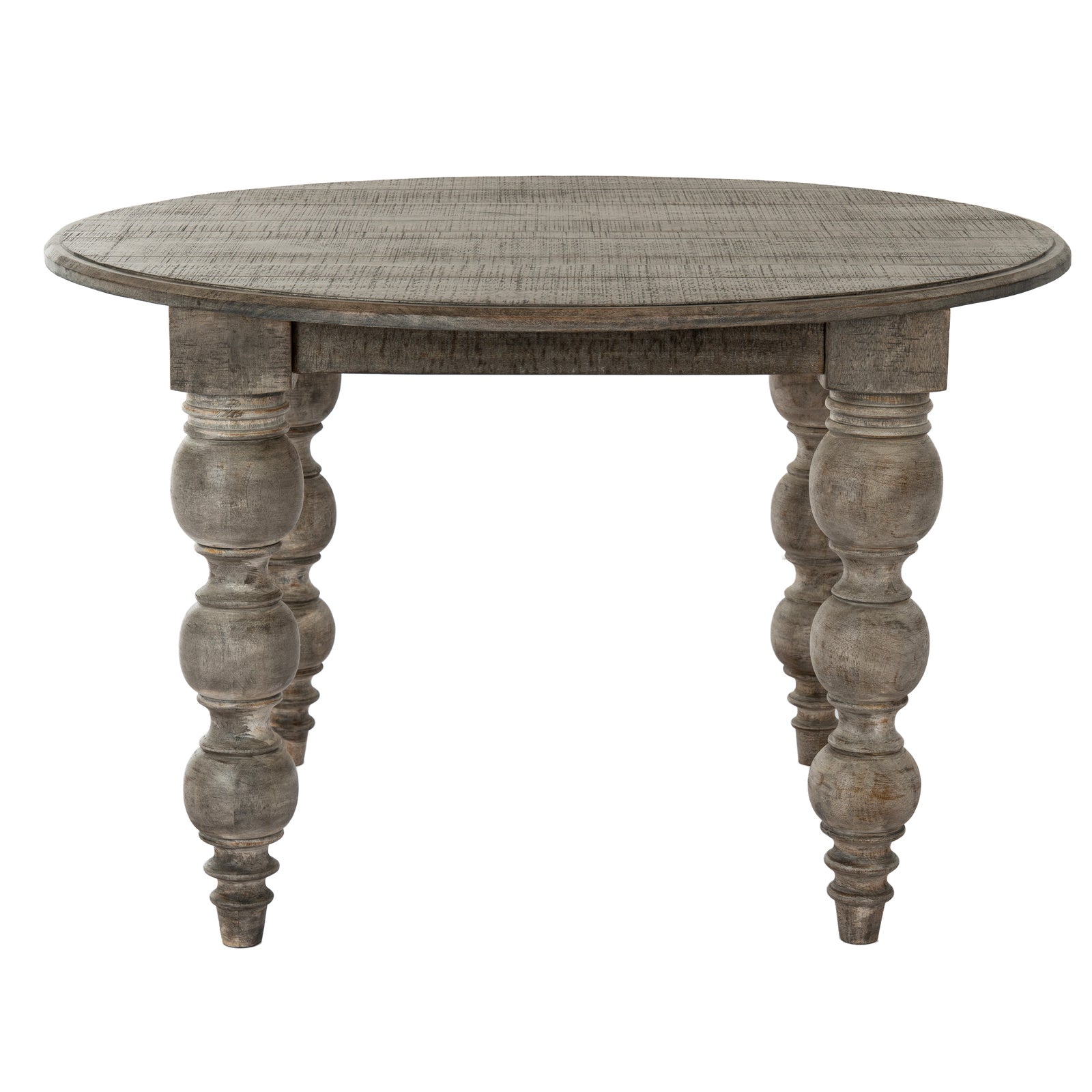 Dine and Dwell St Ives round dining table in brown wood with smooth surface and sturdy legs for modern dining rooms.