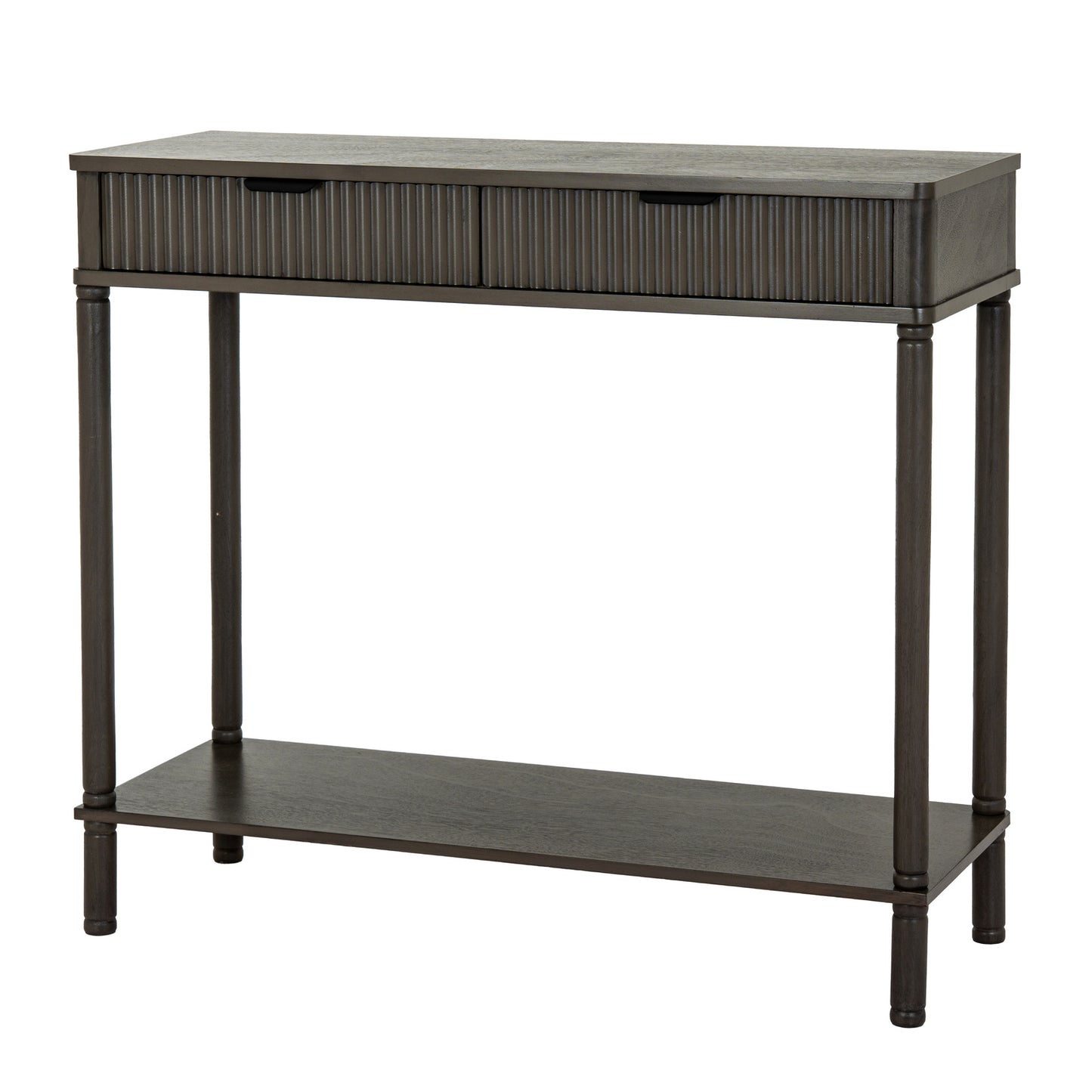Dine and Dwell Shrewsbury 2-drawer console sideboard in brown wood with sleek design and metal handles.