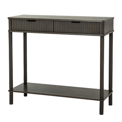 Dine and Dwell Shrewsbury 2-drawer console sideboard in brown wood with sleek design and metal handles.
