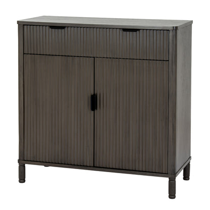 Brown wooden Dine and Dwell Shrewsbury cabinet with one drawer and two doors, featuring a classic design and natural wood finish.