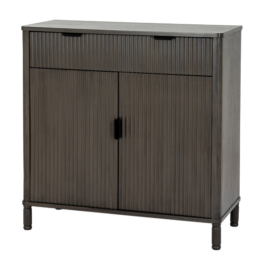 Brown wooden Dine and Dwell Shrewsbury cabinet with one drawer and two doors, featuring a classic design and natural wood finish.