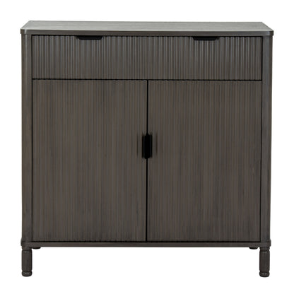 Brown wood Dine and Dwell Shrewsbury cabinet with one drawer and two doors, showcasing a stylish storage piece.