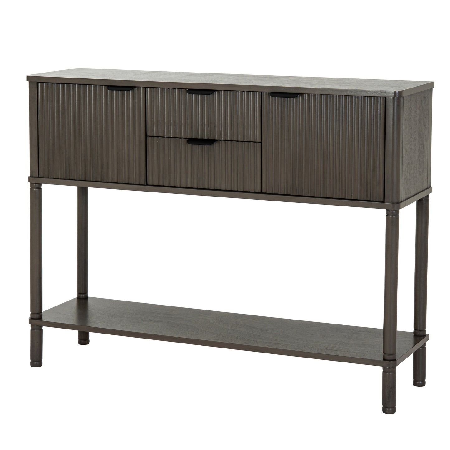 Dine and Dwell Shrewsbury brown wood sideboard with two drawers and two doors, modern console table for living or dining room.