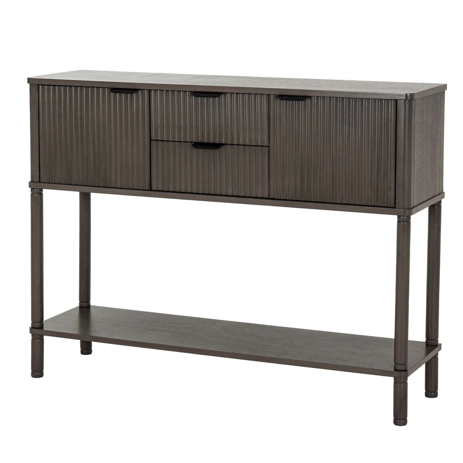 Dine and Dwell Shrewsbury brown wood sideboard with two drawers and two doors, modern console table for living or dining room.