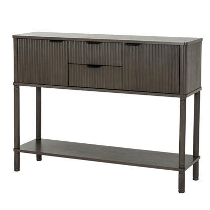 Dine and Dwell Shrewsbury brown wood sideboard with two drawers and two doors, modern console table for living or dining room.